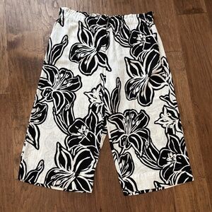 Ruby Road White Black Tropical Print Linen Cropped Pants Women's Size Large